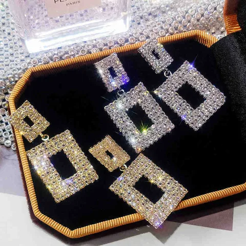Retro Rhombus Alloy Plating Rhinestones Women's Drop Earrings