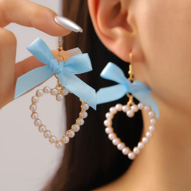 Elegant lady heart shape bow know drop earrings