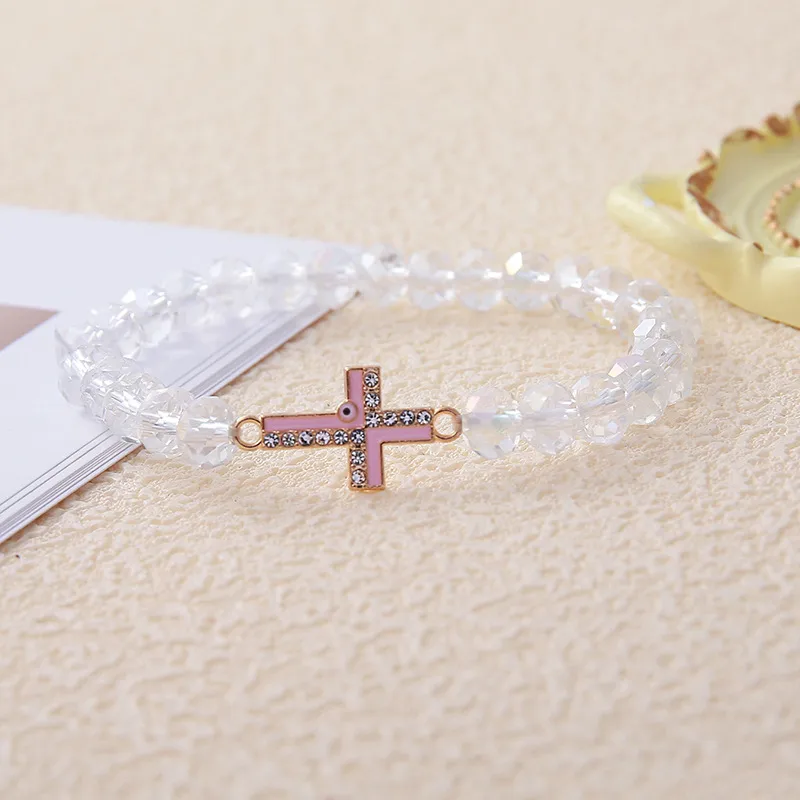 Fashion Simple Rhinestone Cross Colorful Crystal String Beads Women's Bracelet