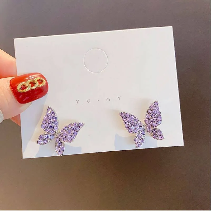 Style Butterfly Inlay Alloy Zircon Drop Earrings