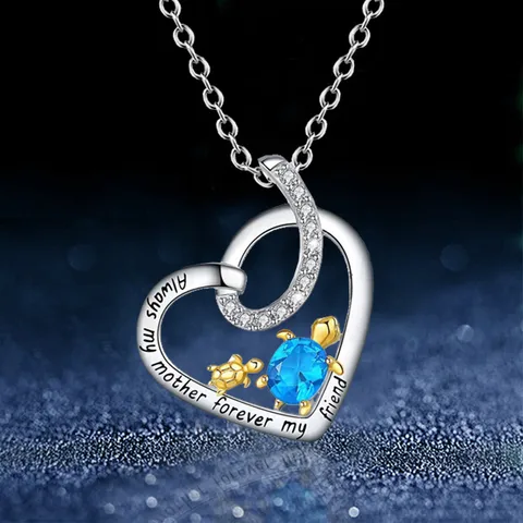 Heart shape mother and child  turtle necklace