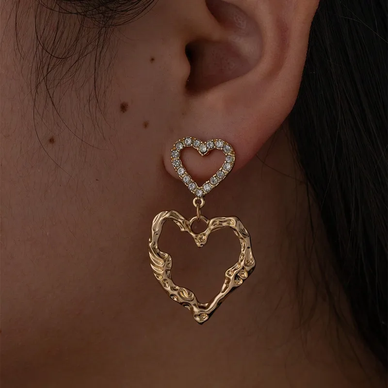 Heart Shape Alloy Zircon Drop Earrings