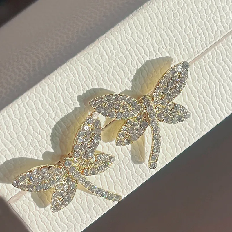 Dragonfly Inlay Alloy Rhinestones Ear Studs