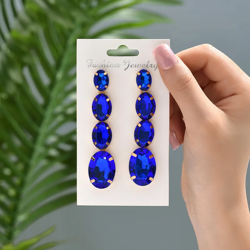 Lady Oval Rhinestone Tassel Women's Drop Earrings