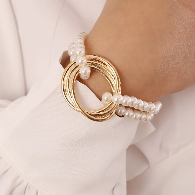 Simple Style Round Artificial Pearl Alloy Beaded Women's Bracelets and Necklace