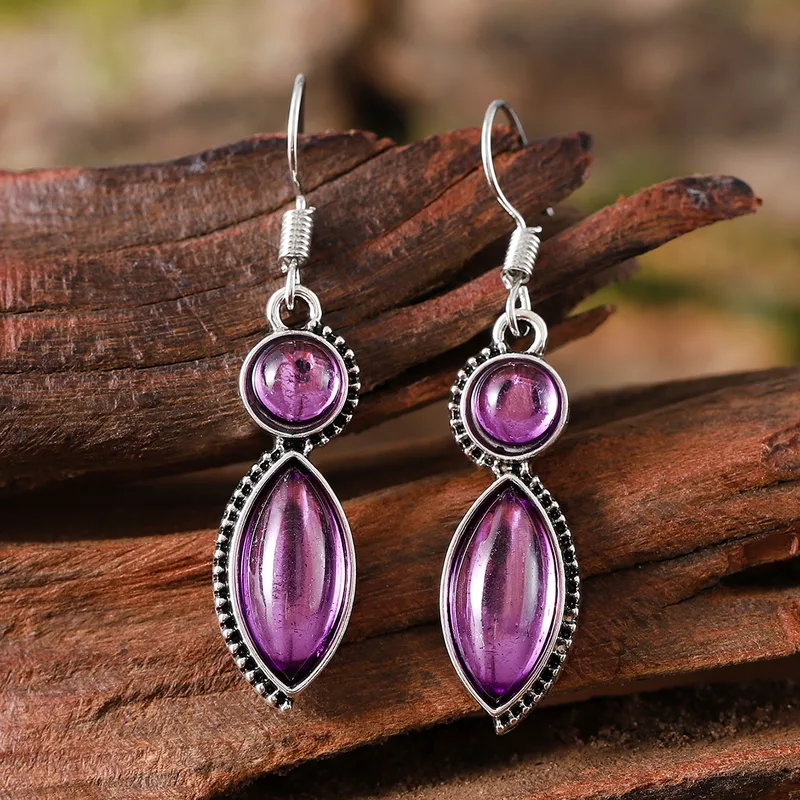 Retro Leaf Alloy Stone Drop Earrings