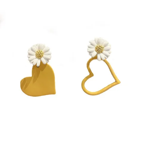 Yellow flower heart drop earring