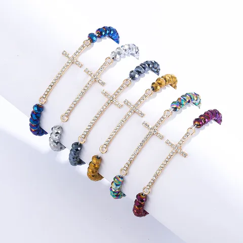 Fashion Simple Diamond Cross Colorful Crystal Beaded Bracelet Creative All-match Handmade Jewelry