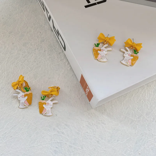 Rabbit Carrot Bow Earring