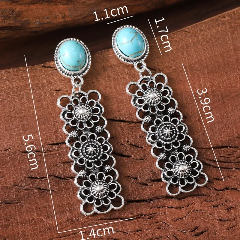 Retro Square Alloy Turquoise Drop Earrings