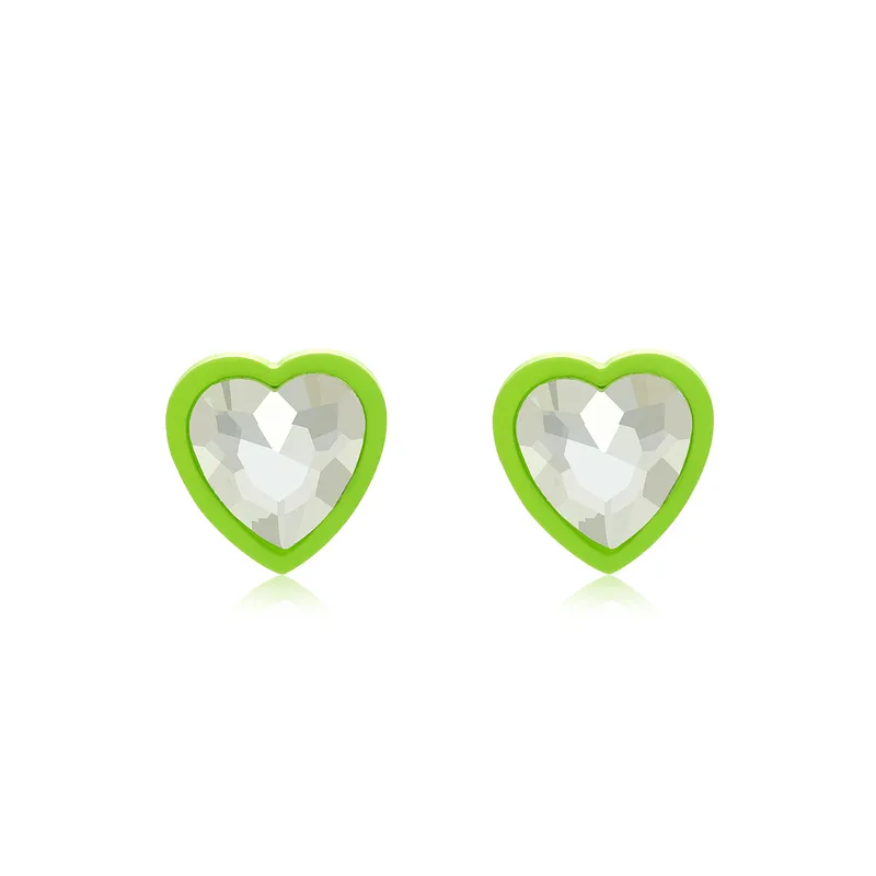 Heart Shape Inlay Arylic Artificial Diamond Ear Studs