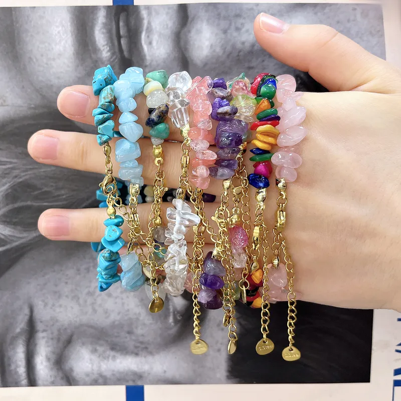 Vacation Irregular Geometric 304 Stainless Steel Stone Gravel Beaded Chain Beaded Bracelets
