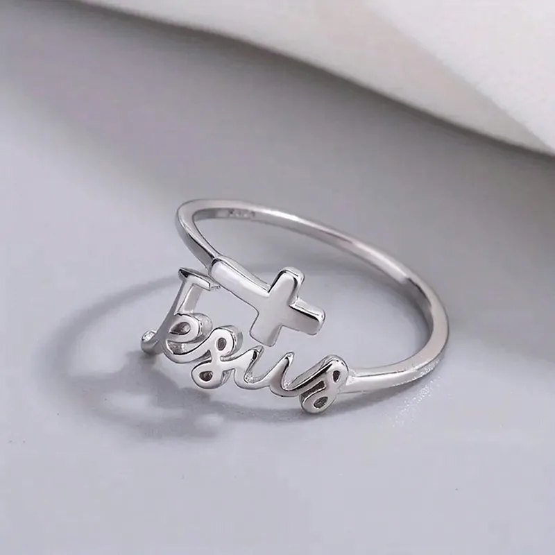 Cross Letter Silver  Alloy  Open Rings