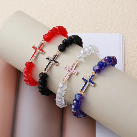 Fashion Simple Rhinestone Cross Colorful Crystal String Beads Women's Bracelet