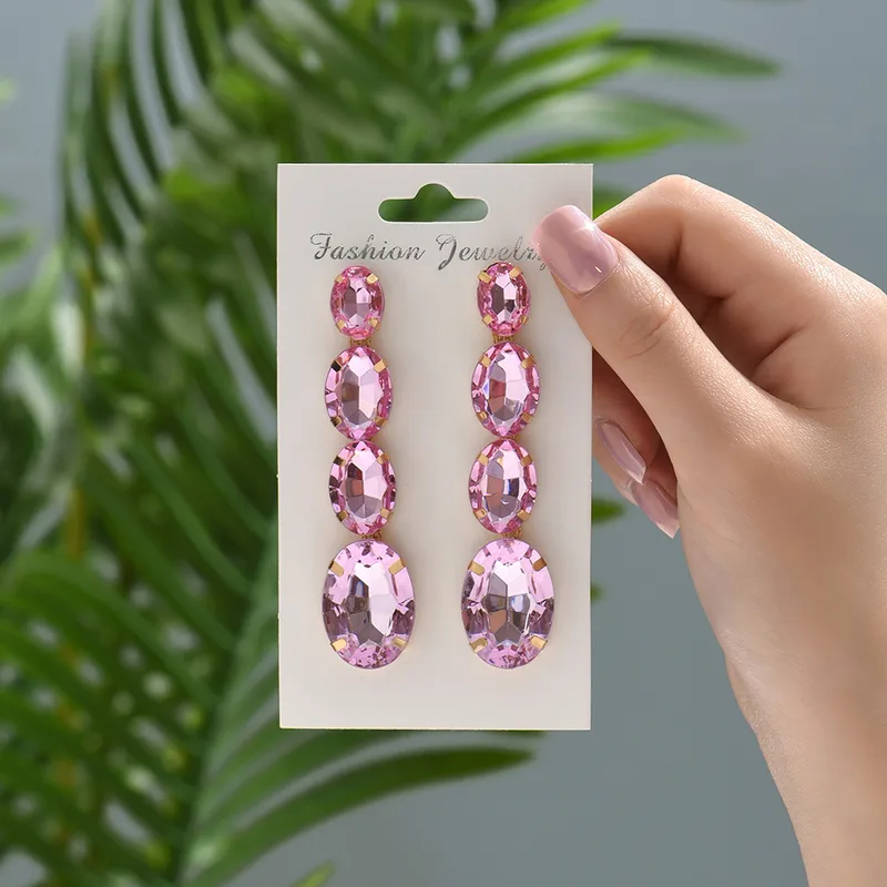 Lady Oval Rhinestone Tassel Women's Drop Earrings