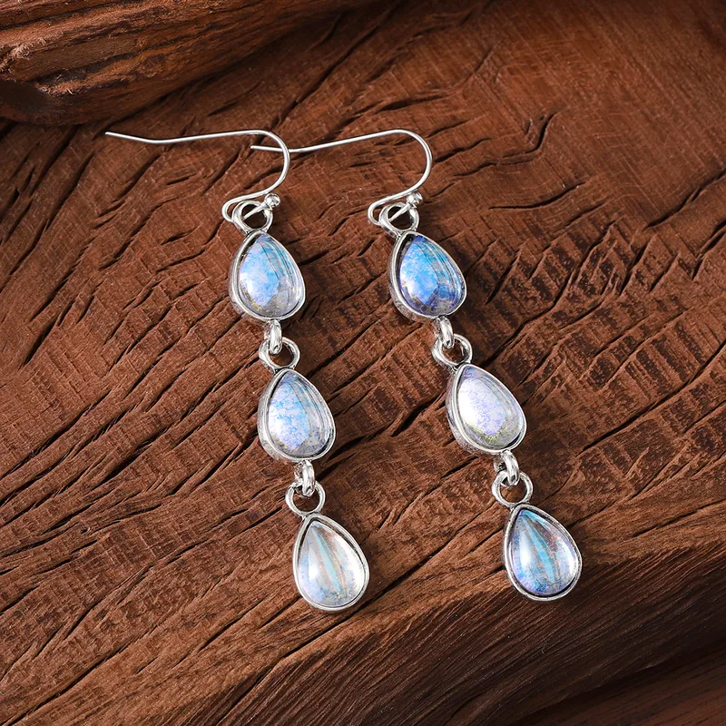 Retro Water Droplets Alloy Ornamental Stone Drop Earrings